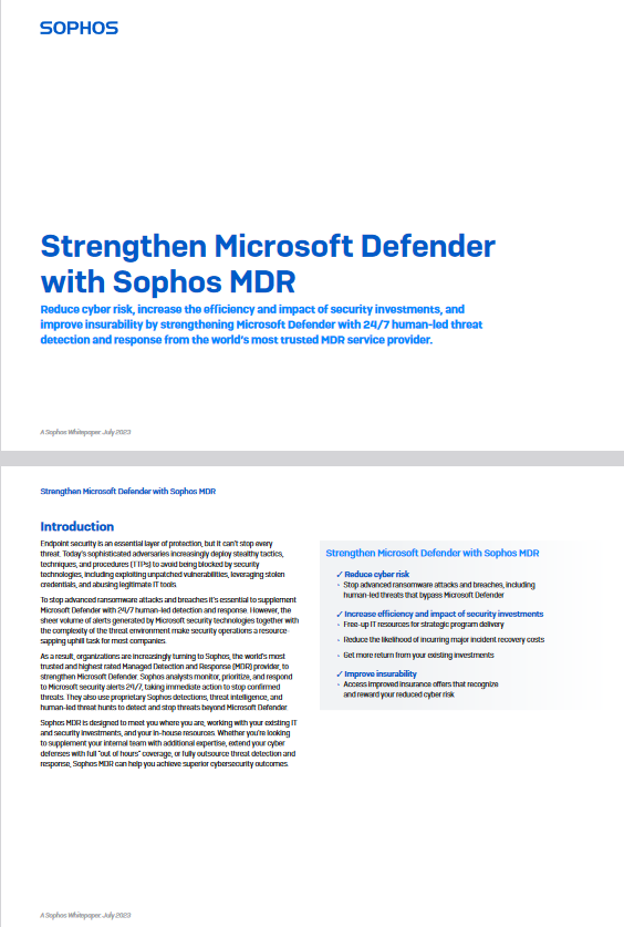 Strengthen Microsoft Defender with Sophos MDR